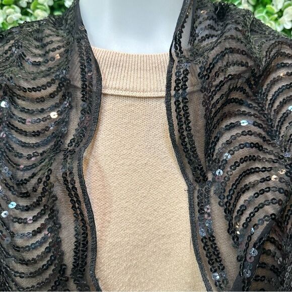Vintage black scalloped sequin scarf lightweight dressy evening EUC - Picture 4 of 16